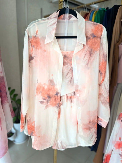 Flower Print Summer Chiffon Three Piece Co-Ord Sets
